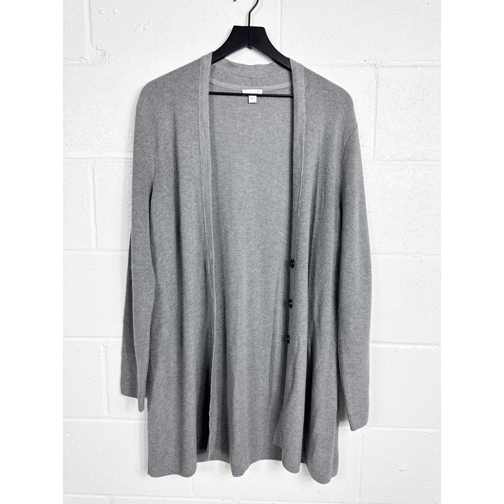 J.‎ Jill Womens Gray Ribbed Knit Button Front Longline Cardigan Sweater Size L